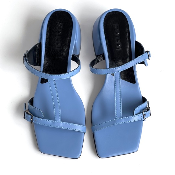 Women’s Leather Fashion Heel Sandals Blue - Picture 3 of 7